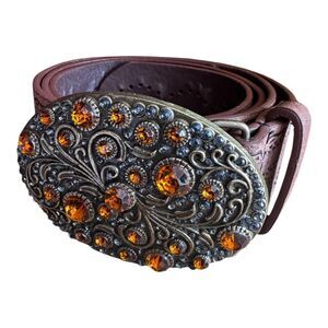 Western Rodeo Cowgirl Rhinestone Buckle Faux Leather Belt XL